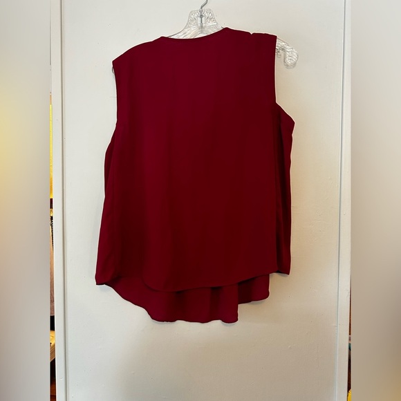 Nanette Lepore Cranberry Sleeveless Embroidered Pleated V-Neck Blouse Medium - Picture 3 of 3